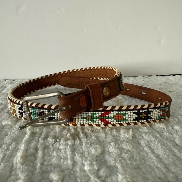 VTG 60s/70s Hand Tooled/Beaded Native Belt 26” Thunderbird Indian Belt - Picture 1 of 8